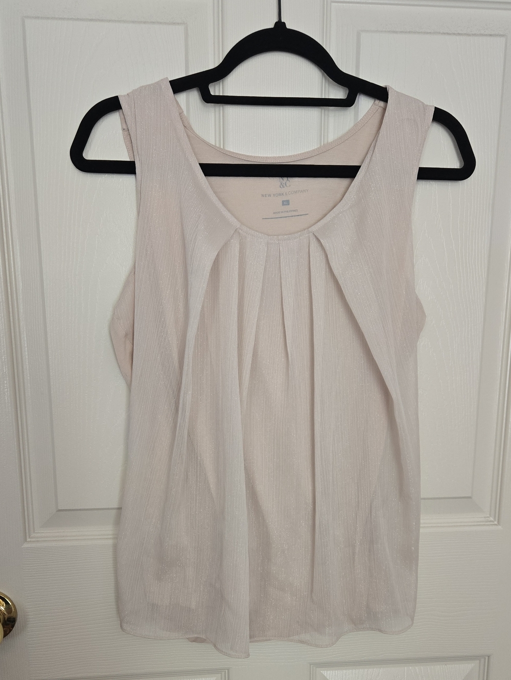 New York & Company Blush Pleated Tank Top